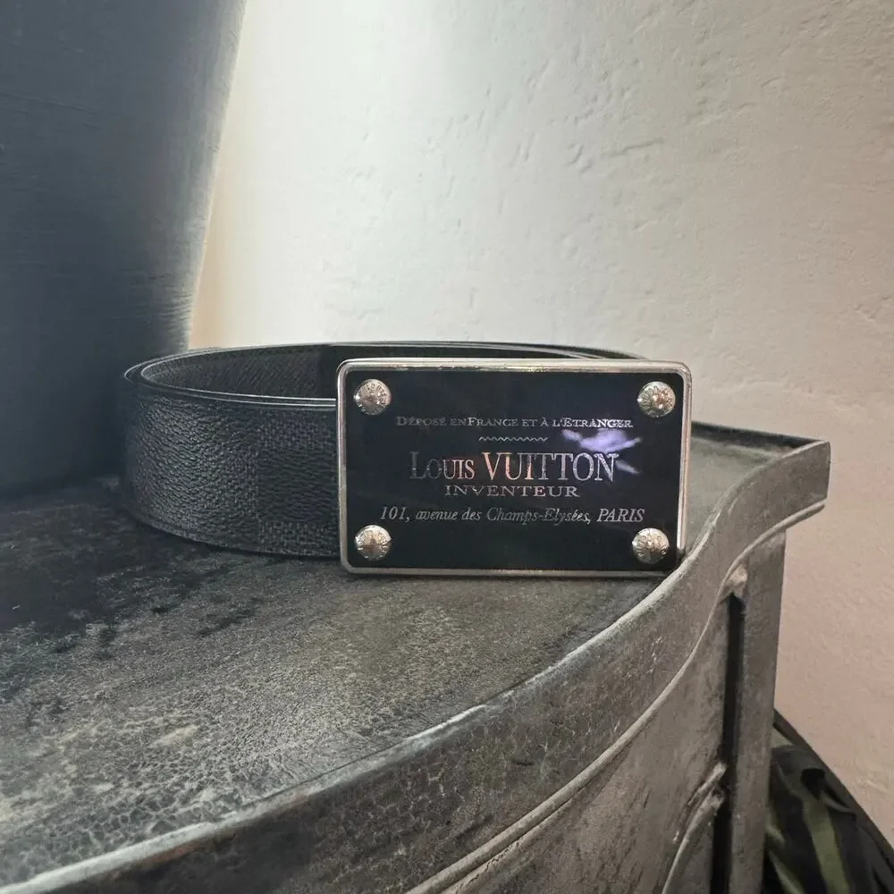 Louis Vuitton‎ Inventeur Graphite Black Mens Belt 95/38 Box Frame Buckle SHW